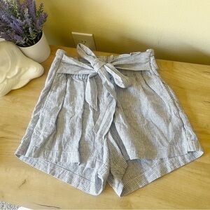Abercrombie & Fitch Paperbag Waist Tie Linen Blend Pin Striped Shorts
